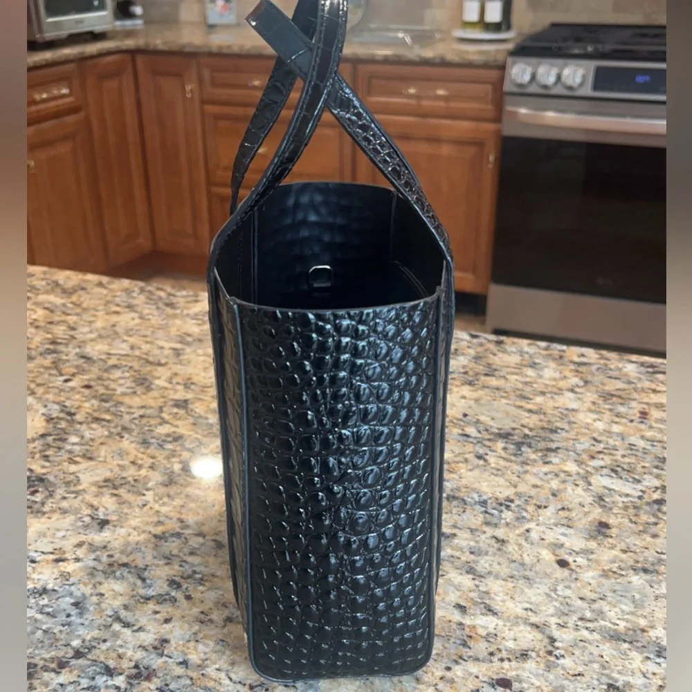 Authentic Balenciaga XXS Shopping Tote Black Croc-Embossed Leather